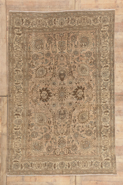 6 x 9 - Brown Vintage Persian Tabriz Rug - 60969