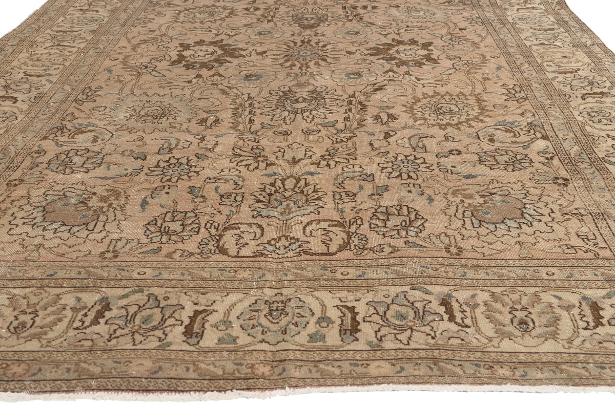 6 x 9 - Brown Vintage Persian Tabriz Rug - 60969