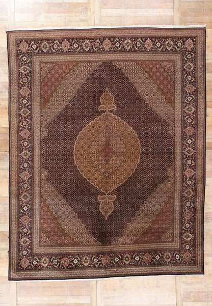 10 x 13 - Navy Blue Vintage Persian Tabriz Rug - 61005