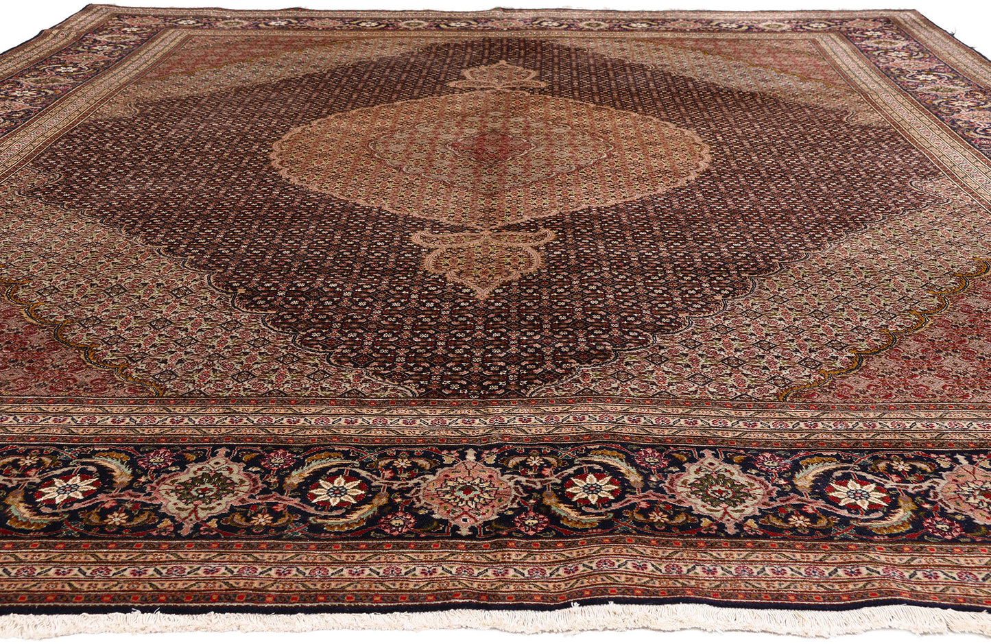 10 x 13 - Navy Blue Vintage Persian Tabriz Rug - 61005