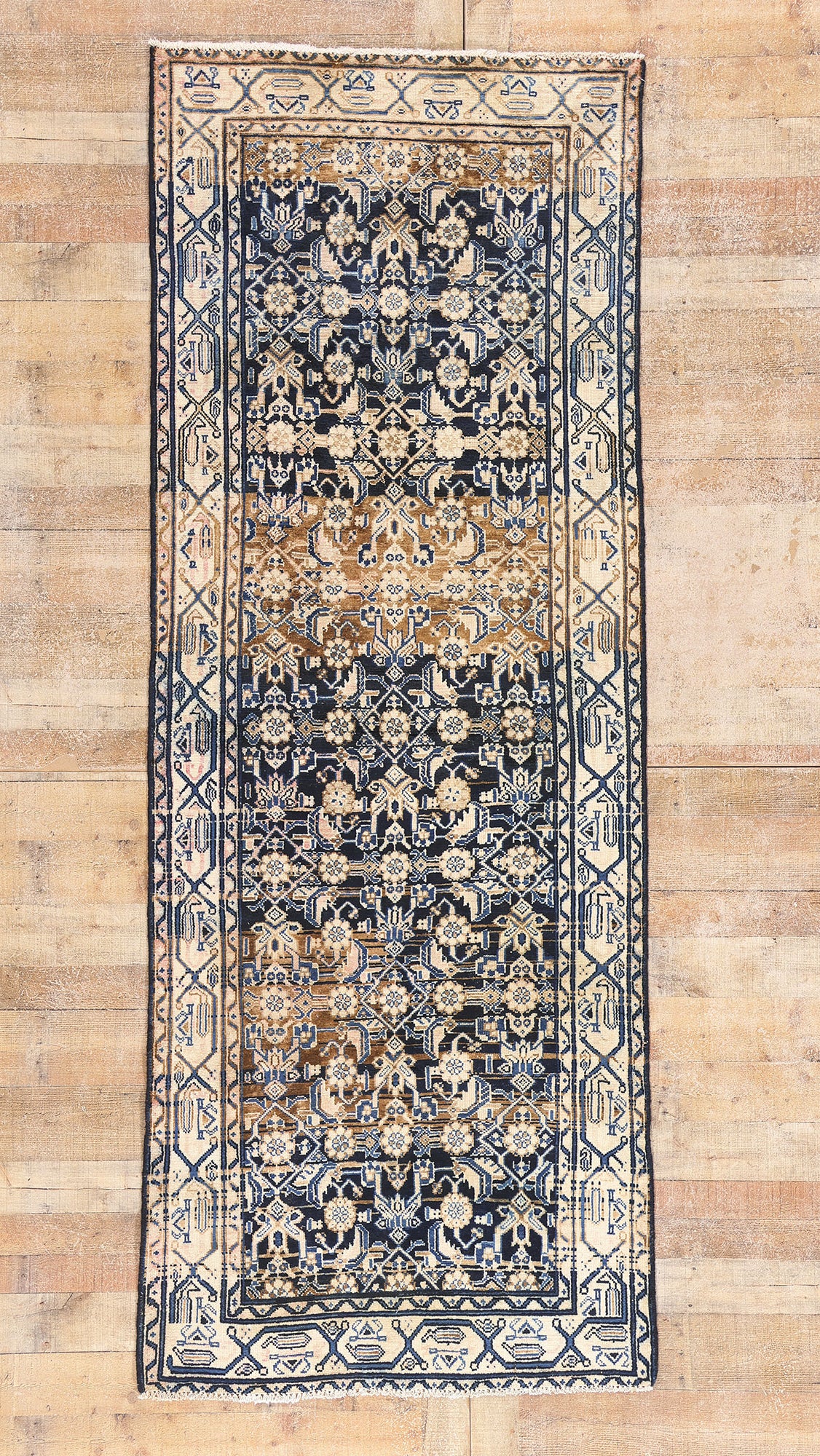 4 x 9 Navy Blue Vintage Persian Mahal Rug 61394