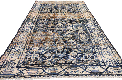 4 x 9 Navy Blue Vintage Persian Mahal Rug 61394