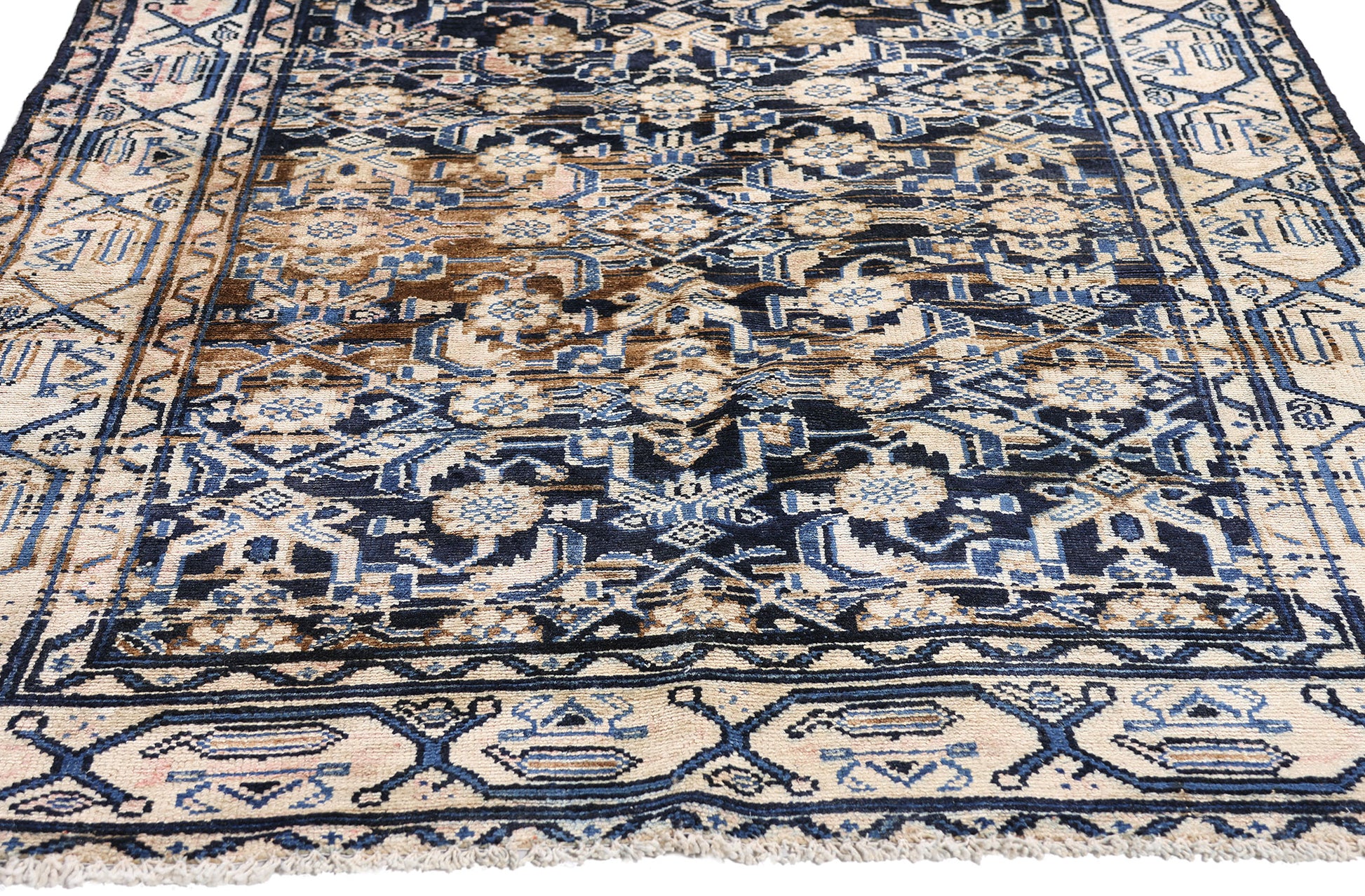 4 x 9 Navy Blue Vintage Persian Mahal Rug 61394