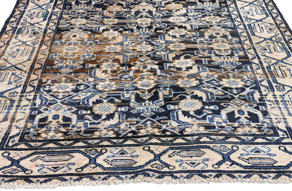 4 x 9 Navy Blue Vintage Persian Mahal Rug 61394