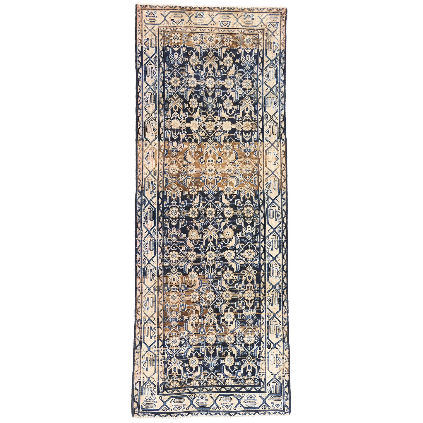 4 x 9 Navy Blue Vintage Persian Mahal Rug 61394