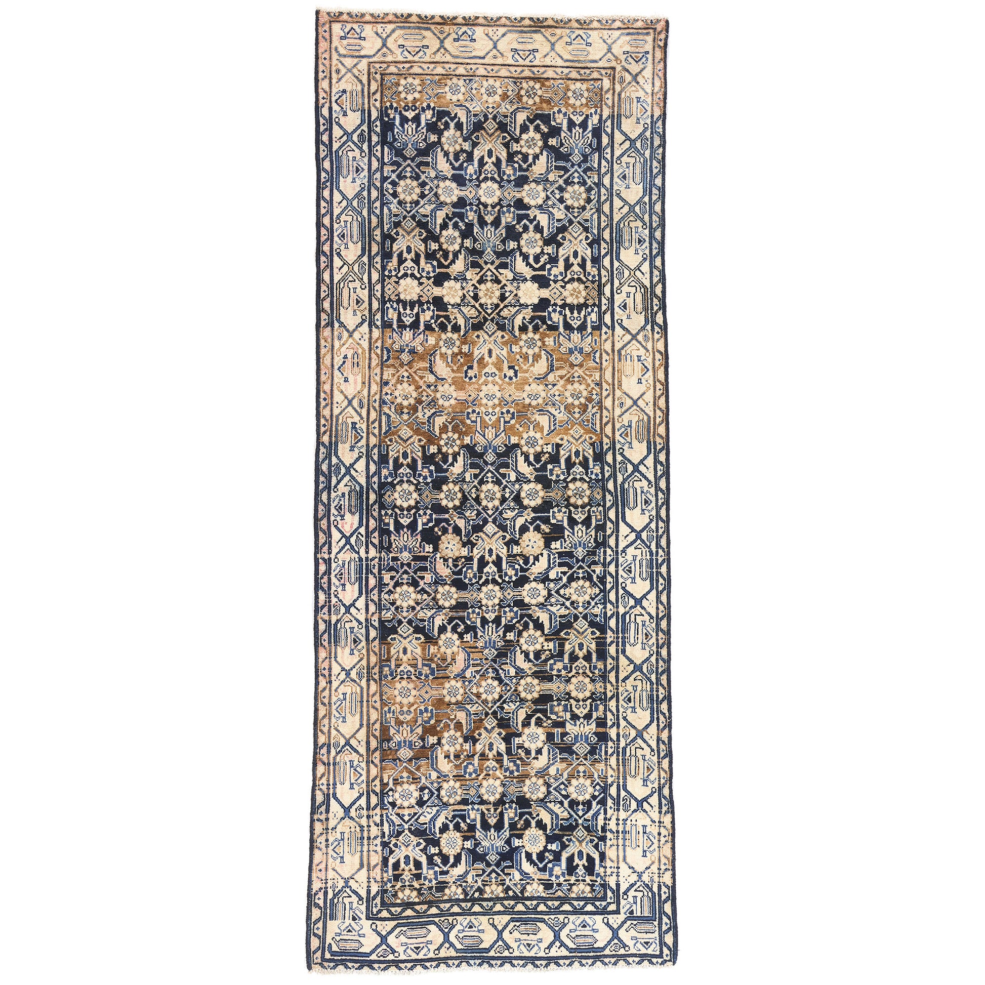 4 x 9 Navy Blue Vintage Persian Mahal Rug 61394