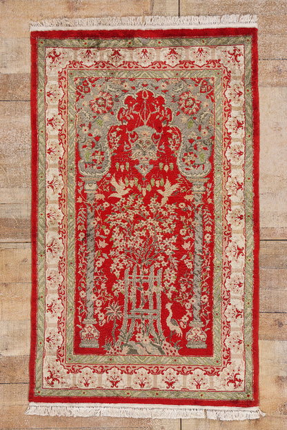 3 x 5 Red Vintage Turkish Hereke Prayer Rug 61409
