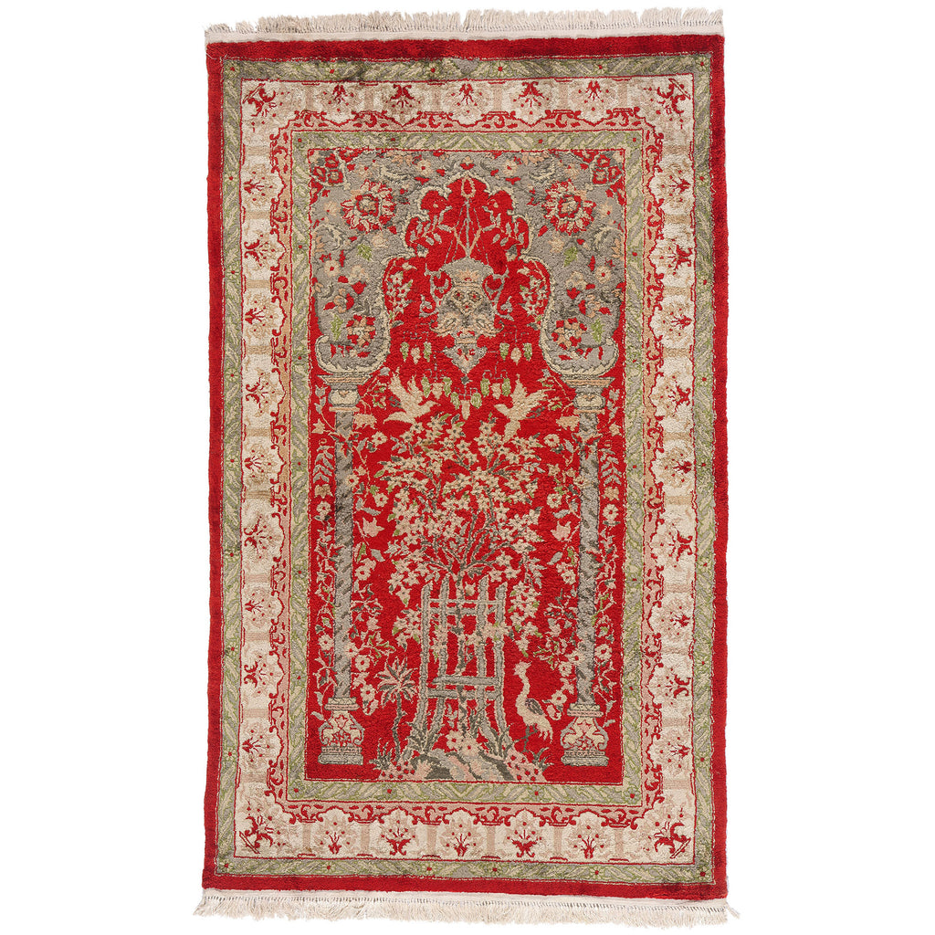 3 x 5 Red Vintage Turkish Hereke Prayer Rug 61409