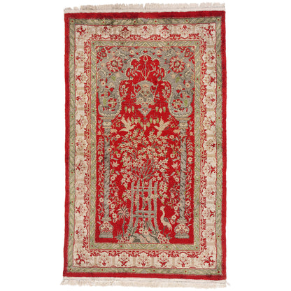3 x 5 Red Vintage Turkish Hereke Prayer Rug 61409