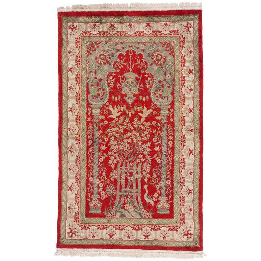3 x 5 Red Vintage Turkish Hereke Prayer Rug 61409