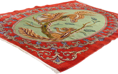 4 x 5 Green Vintage Persian Pictorial Kashan Rug 61410