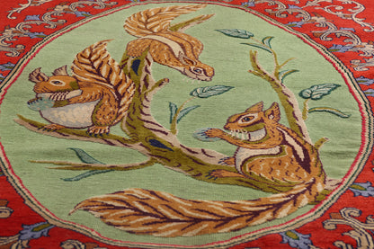 4 x 5 Green Vintage Persian Pictorial Kashan Rug 61410