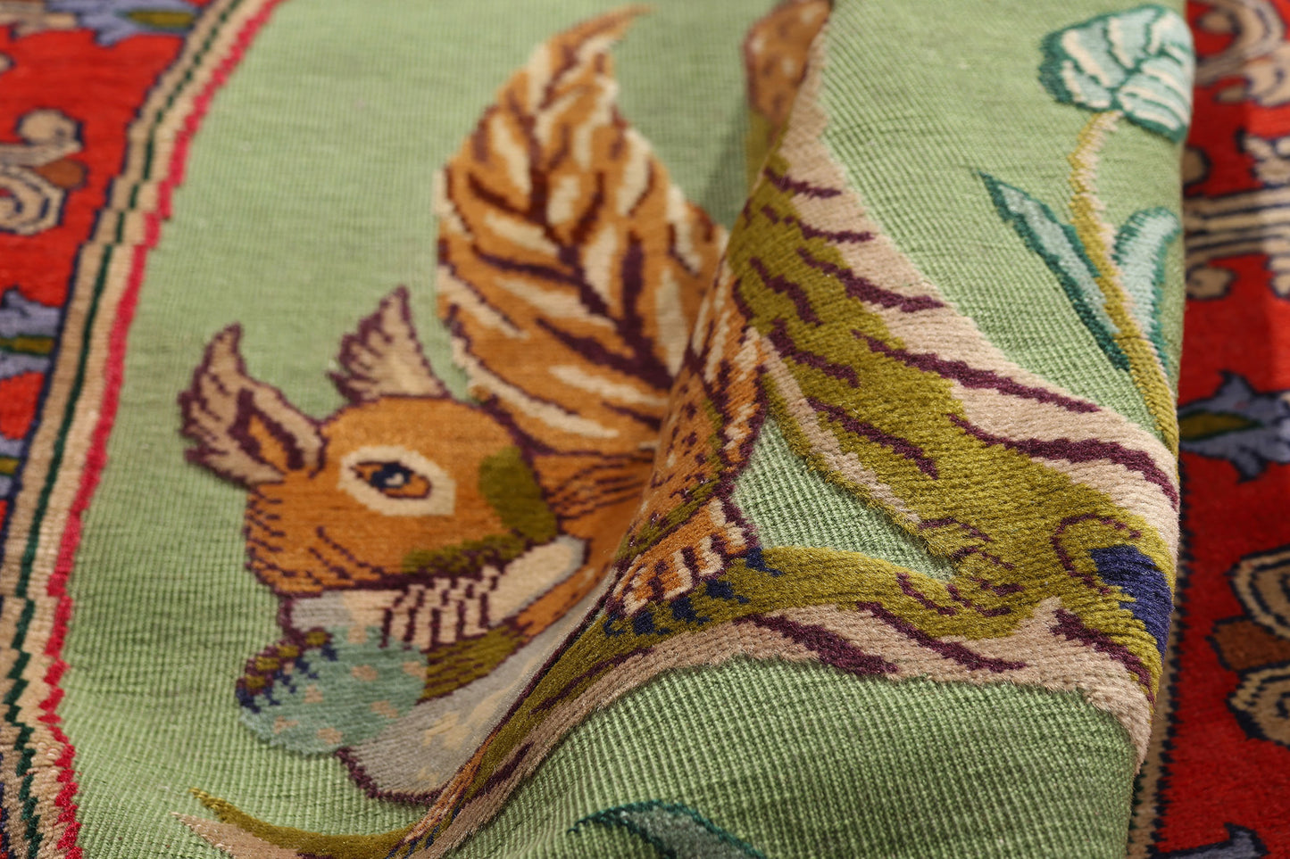 4 x 5 Green Vintage Persian Pictorial Kashan Rug 61410