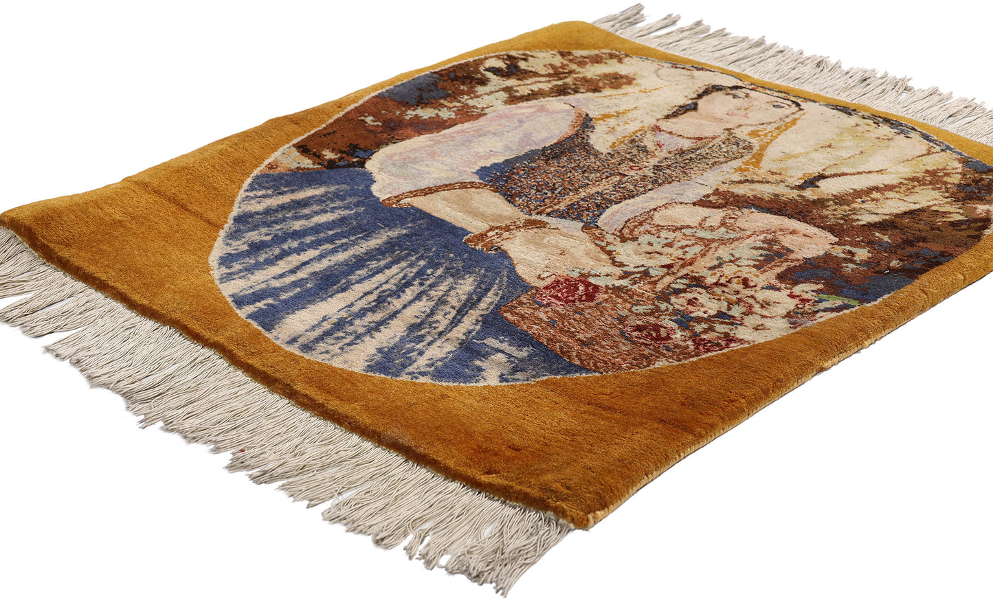 2 x 2 Brown Vintage Persian Pictorial Tabriz Rug 61415