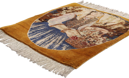 2 x 2 Brown Vintage Persian Pictorial Tabriz Rug 61415