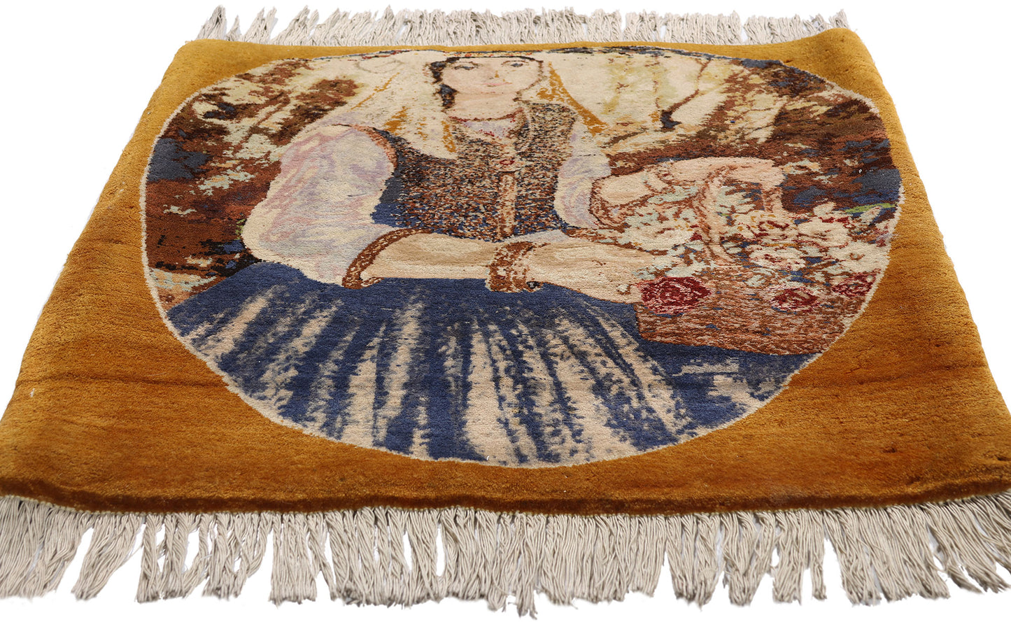 2 x 2 Brown Vintage Persian Pictorial Tabriz Rug 61415