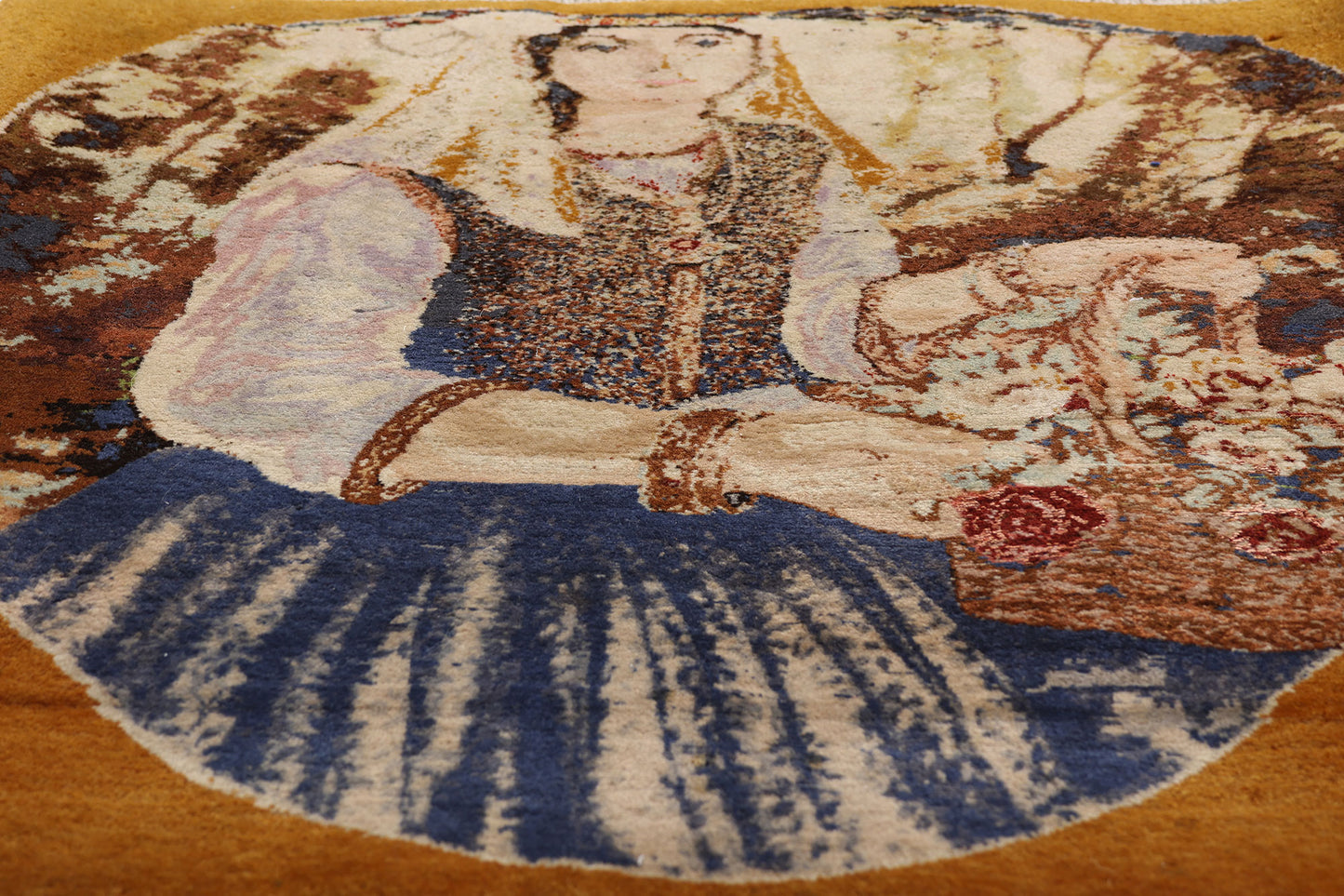 2 x 2 Brown Vintage Persian Pictorial Tabriz Rug 61415