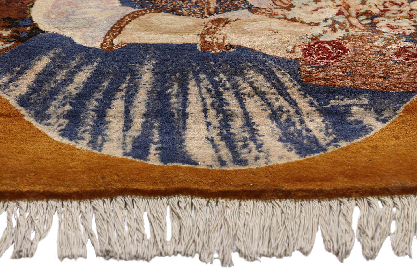 2 x 2 Brown Vintage Persian Pictorial Tabriz Rug 61415