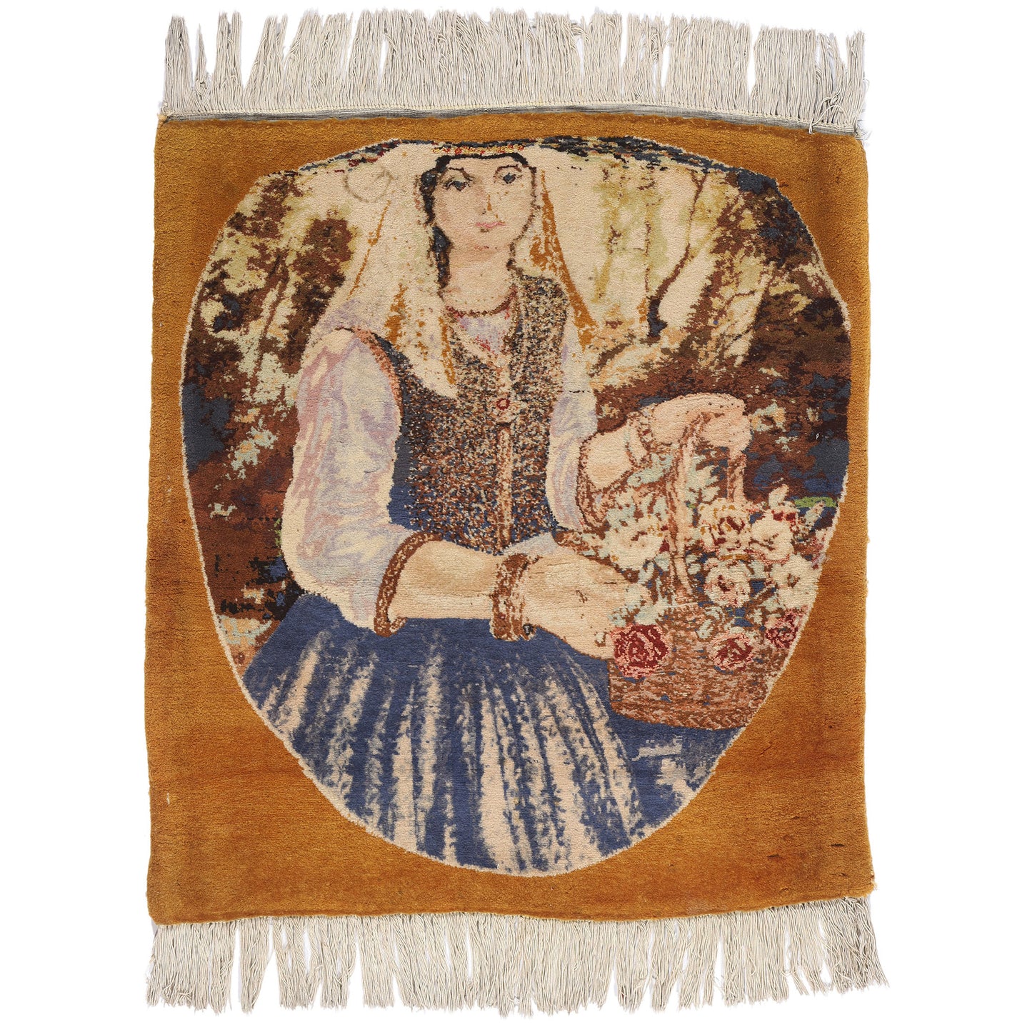 2 x 2 Brown Vintage Persian Pictorial Tabriz Rug 61415