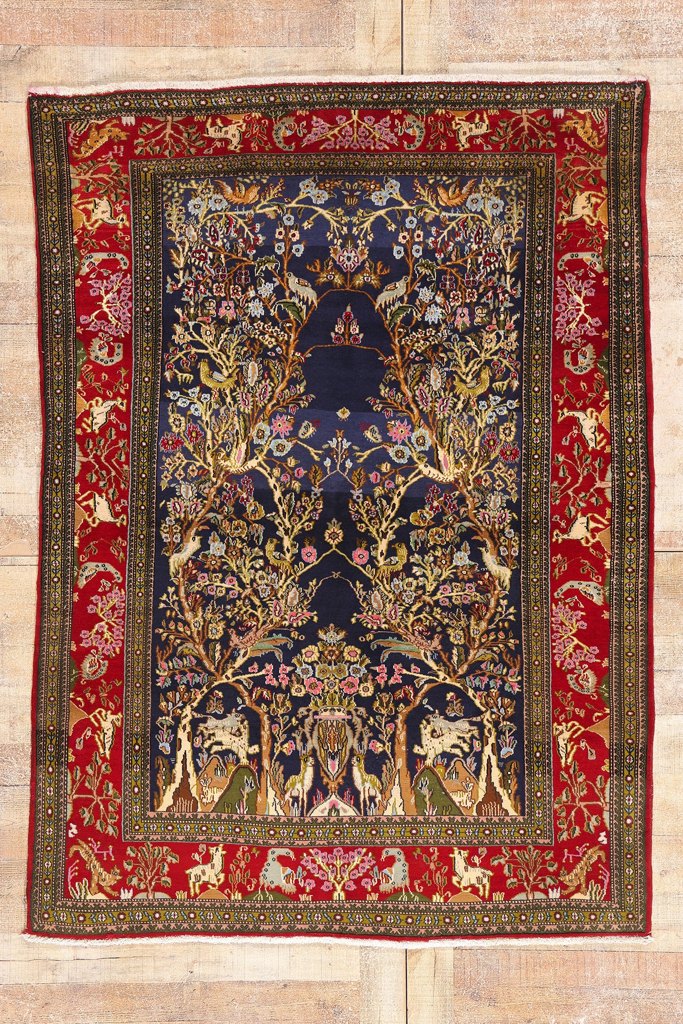 5 x 6 - Navy Blue Vintage Persian Qum Rug - 61424