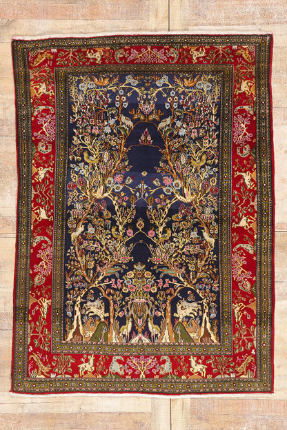 5 x 6 - Navy Blue Vintage Persian Qum Rug - 61424