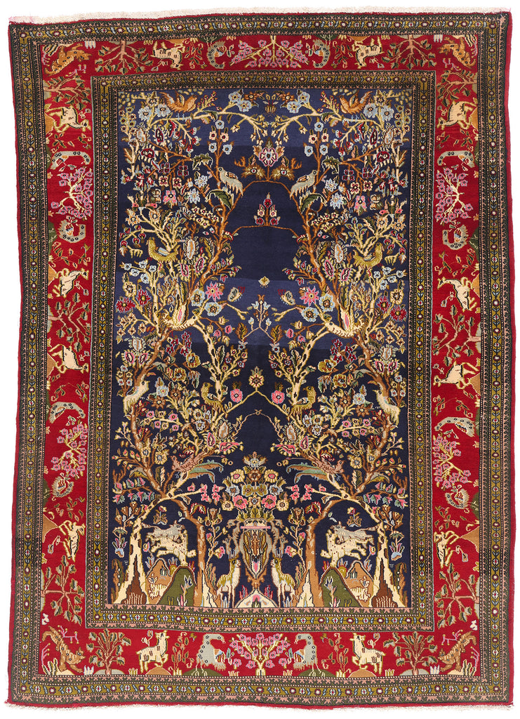 5 x 6 - Navy Blue Vintage Persian Qum Rug - 61424