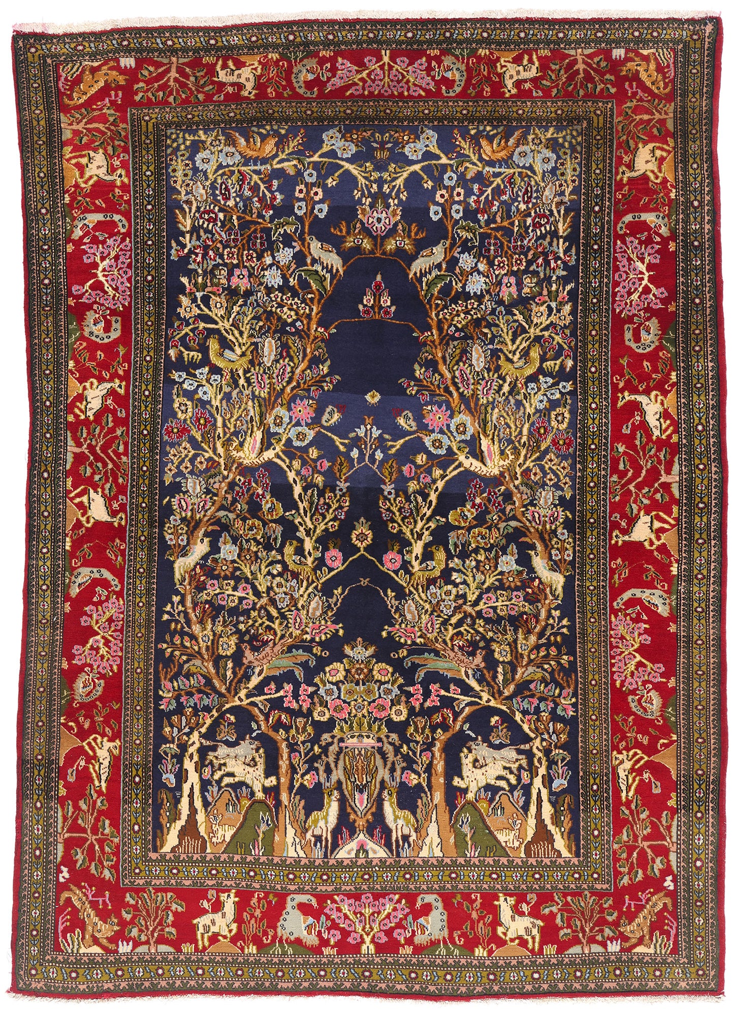 5 x 6 - Navy Blue Vintage Persian Qum Rug - 61424