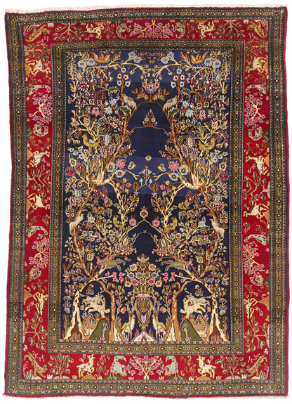 5 x 6 - Navy Blue Vintage Persian Qum Rug - 61424