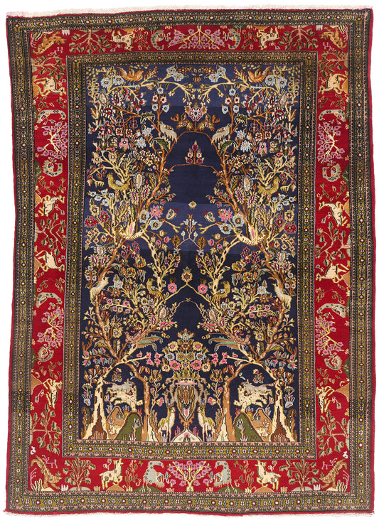 5 x 6 - Navy Blue Vintage Persian Qum Rug - 61424