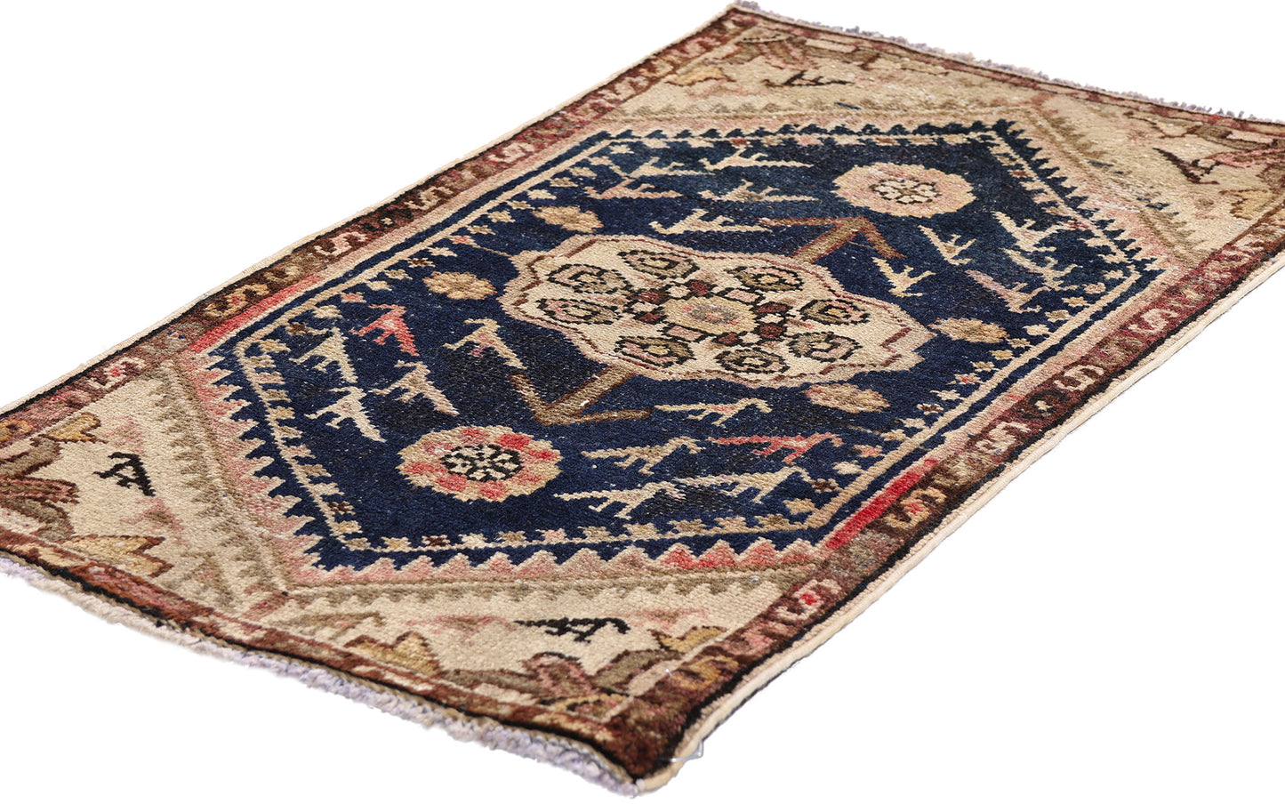 1 x 3 Navy Blue Antique Persian Hamadan Rug 61454