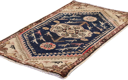 1 x 3 Navy Blue Antique Persian Hamadan Rug 61454