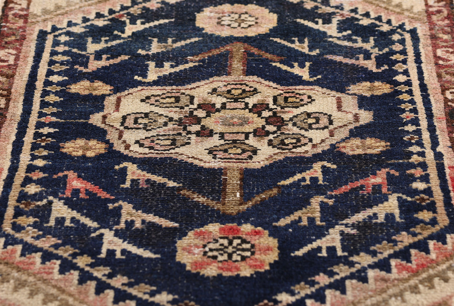 1 x 3 Navy Blue Antique Persian Hamadan Rug 61454