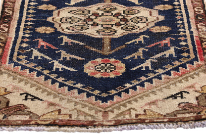 1 x 3 Navy Blue Antique Persian Hamadan Rug 61454