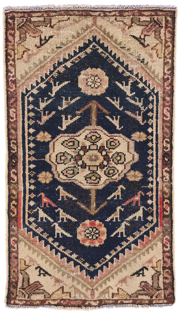 1 x 3 Navy Blue Antique Persian Hamadan Rug 61454