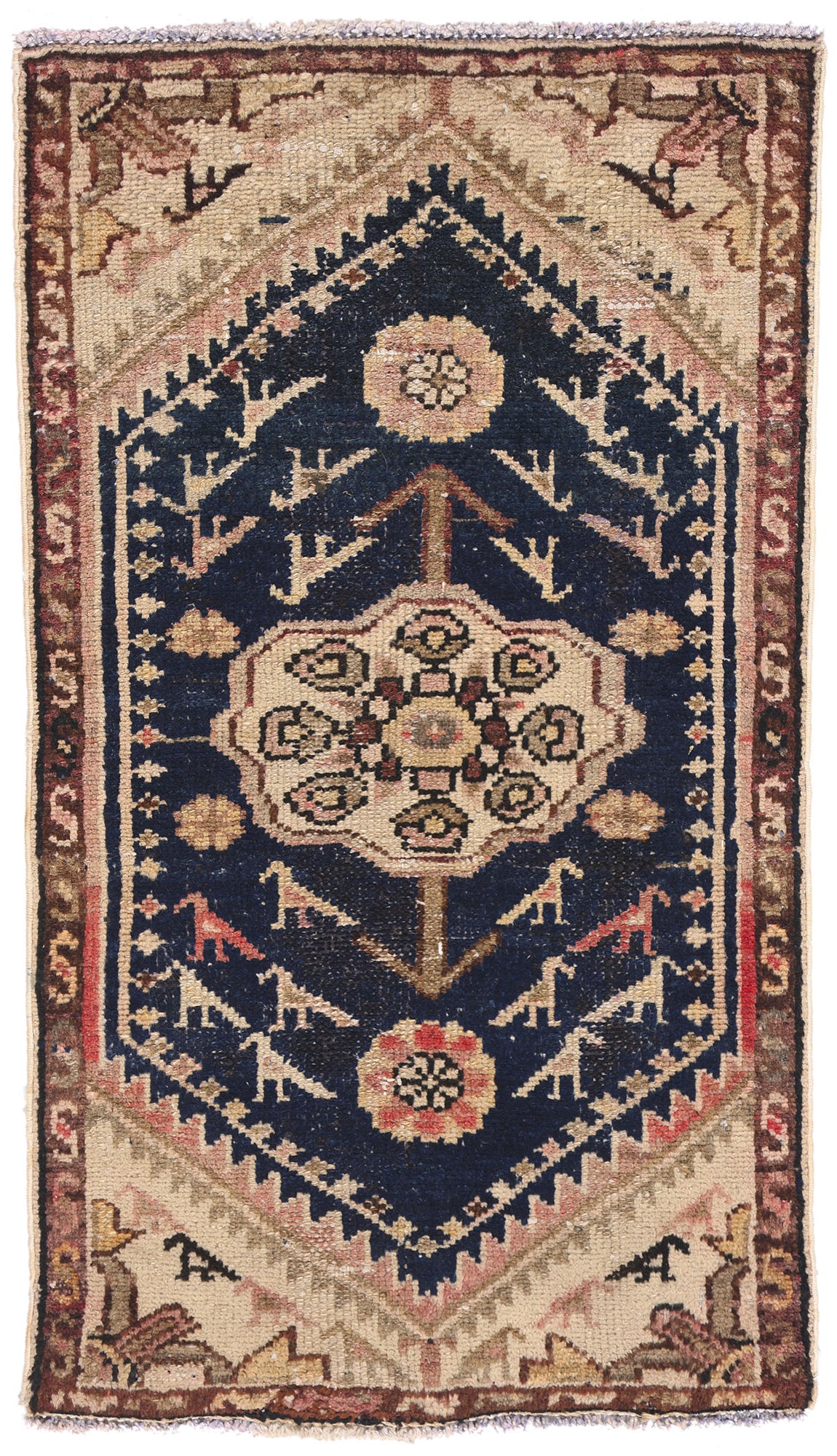 1 x 3 Navy Blue Antique Persian Hamadan Rug 61454