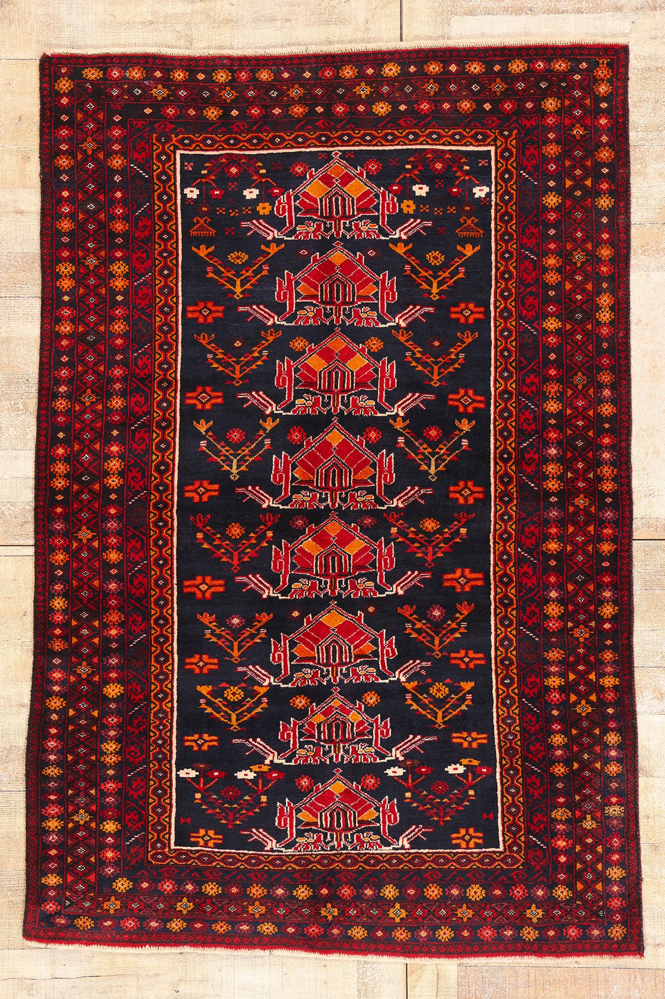 4 x 6 - Navy Blue Vintage Turkoman Rug - 61459