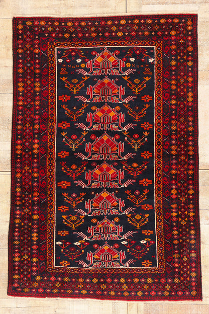 4 x 6 - Navy Blue Vintage Turkoman Rug - 61459