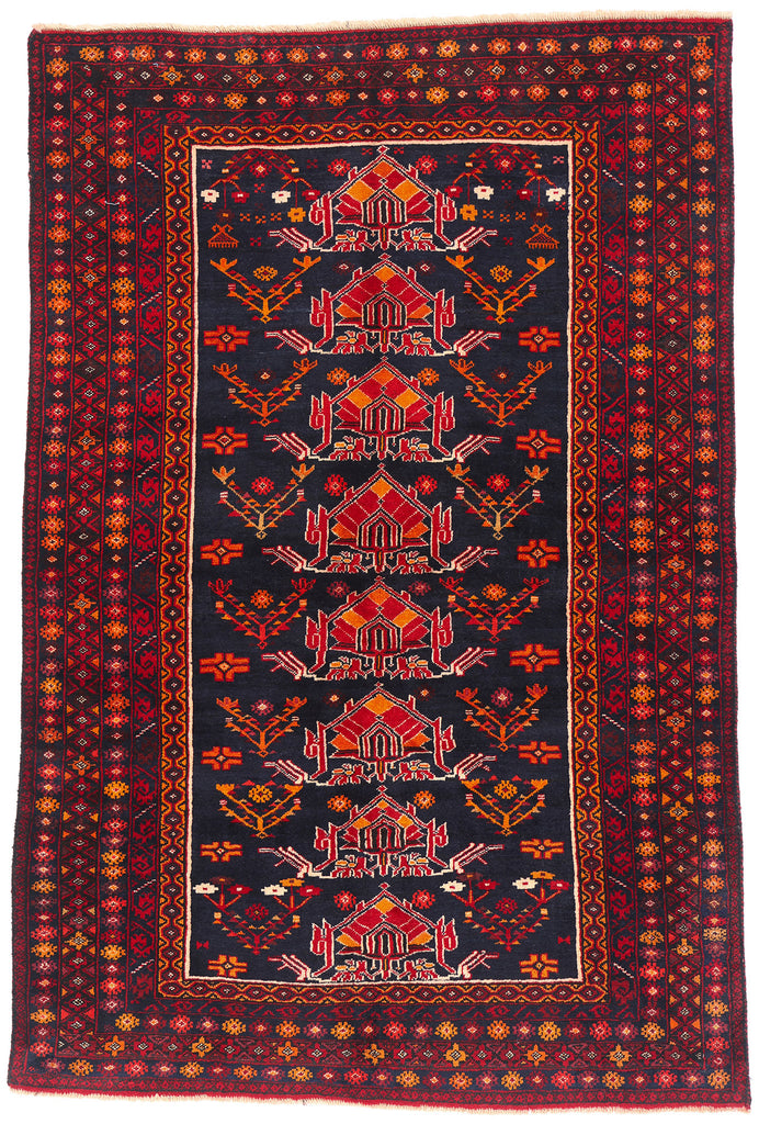 4 x 6 - Navy Blue Vintage Turkoman Rug - 61459