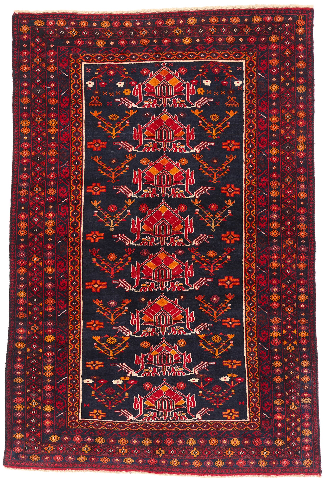 4 x 6 - Navy Blue Vintage Turkoman Rug - 61459