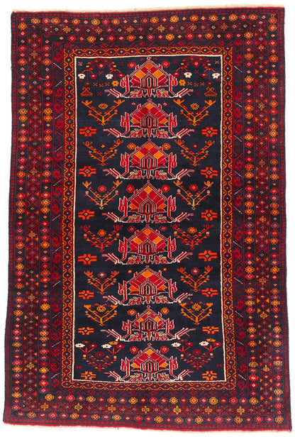 4 x 6 - Navy Blue Vintage Turkoman Rug - 61459