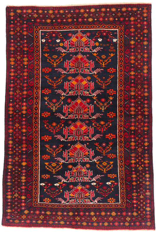 4 x 6 - Navy Blue Vintage Turkoman Rug - 61459