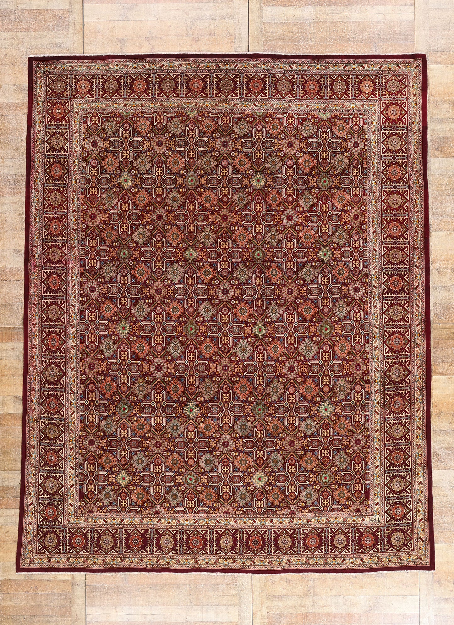10 x 12 - Burgundy Vintage Tabriz Rug - 61476