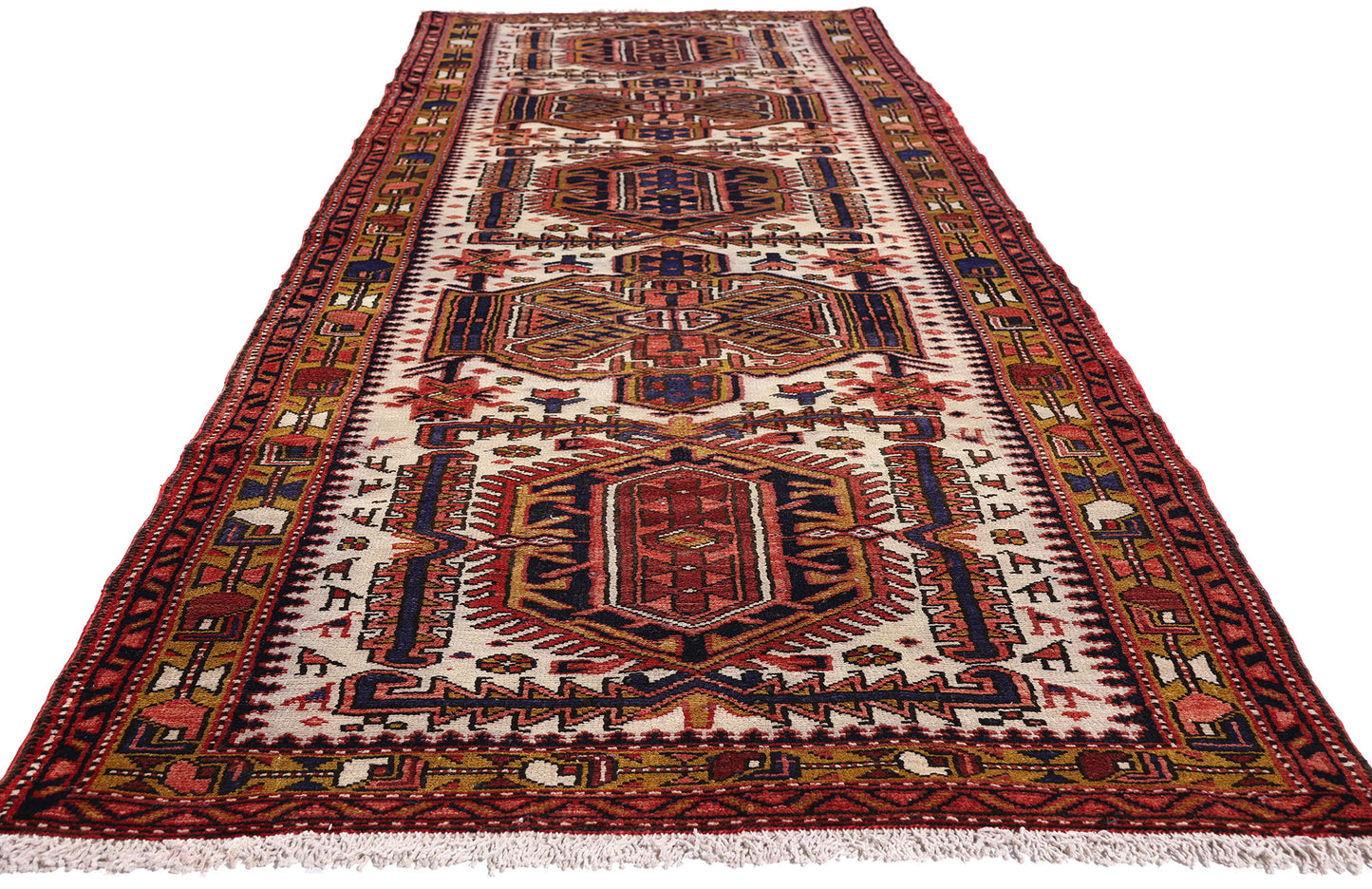 4 x 11 - Ivory Vintage Heriz Rug - 61500