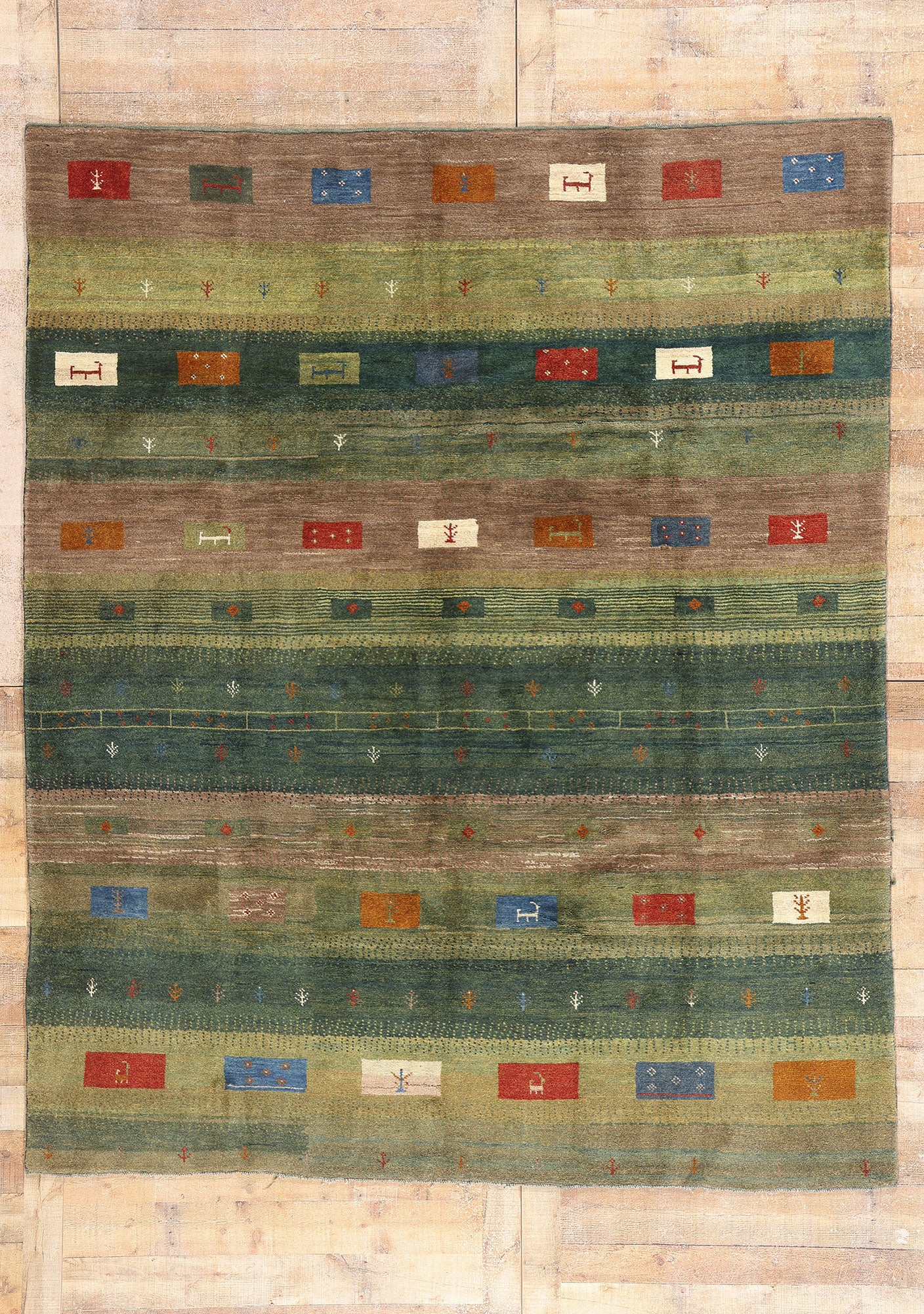 8 x 9 - Green Vintage Gabbeh Rug - 61505