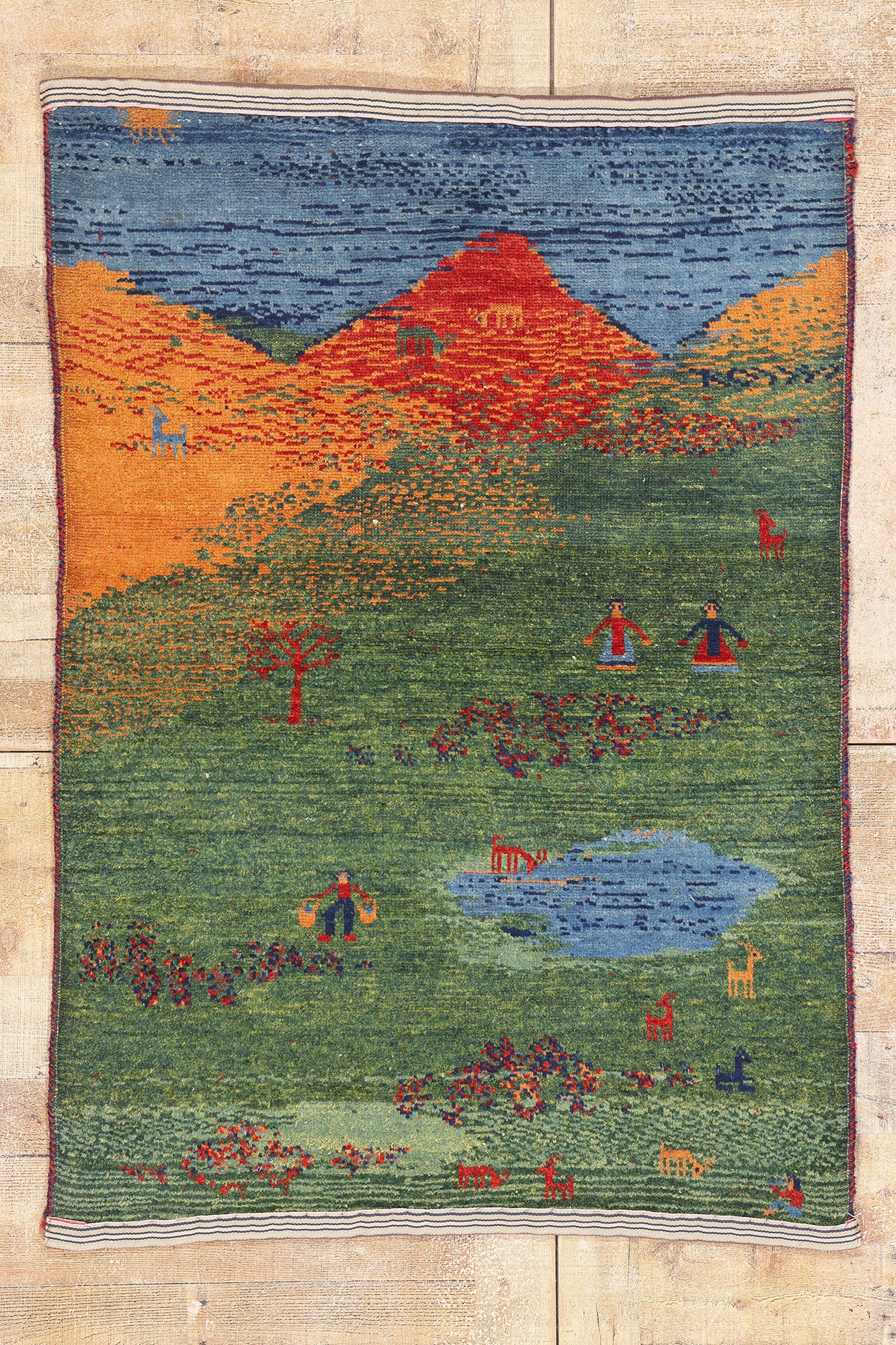 3 x 5 - Green Vintage Gabbeh Rug - 61512