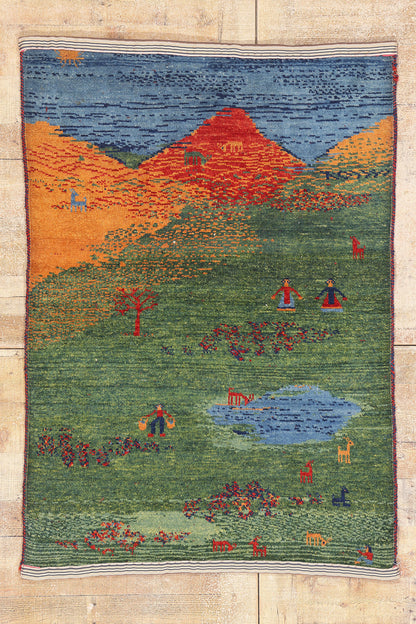 3 x 5 - Green Vintage Gabbeh Rug - 61512