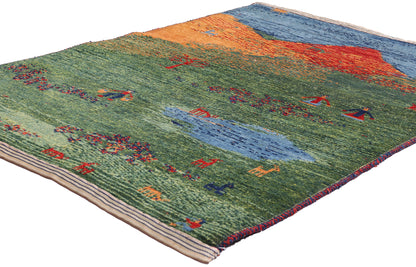 3 x 5 - Green Vintage Gabbeh Rug - 61512