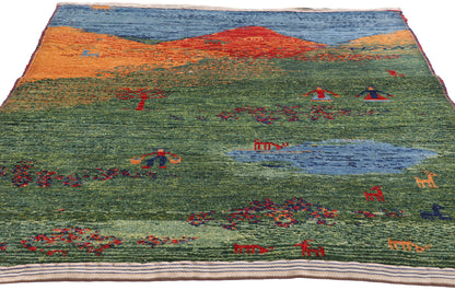 3 x 5 - Green Vintage Gabbeh Rug - 61512