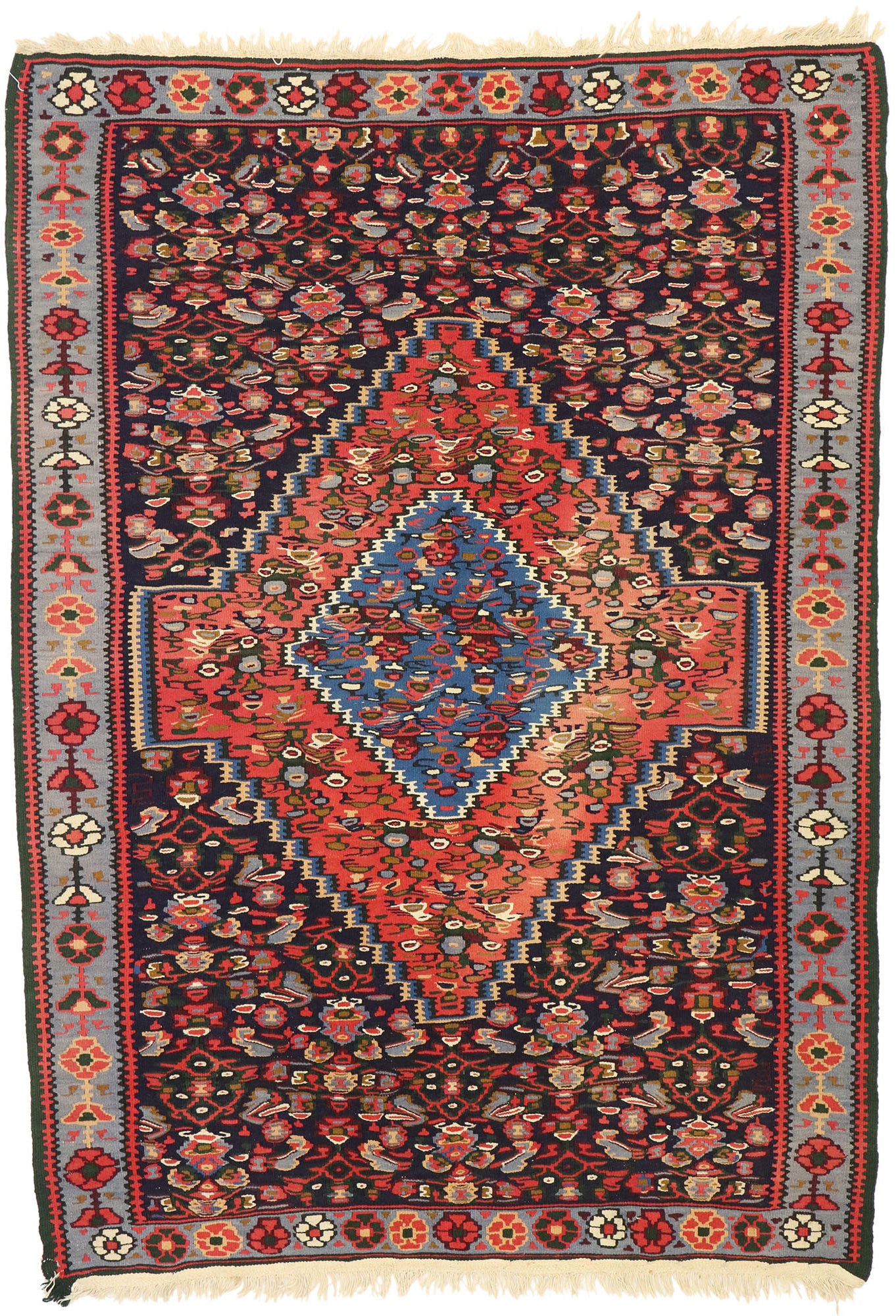 4 x 4 - Red Vintage Persian Bijar Rug - 70215
