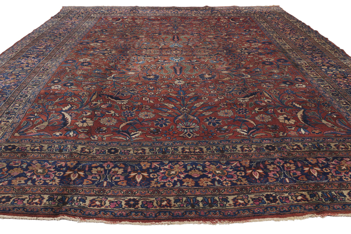 9 x 12 - Rust Antique Persian Mashhad Rug - 71212